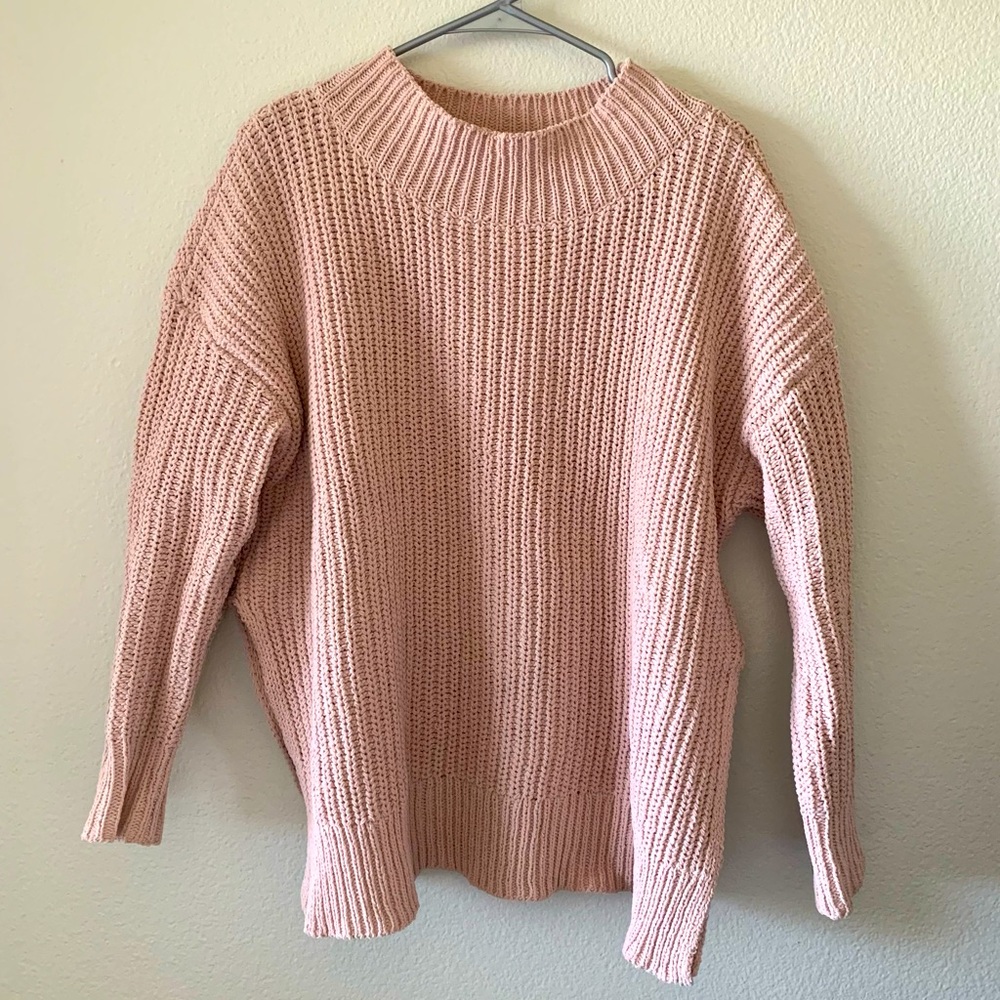 Aerie, oversized chunky knit sweater, blush pink, size S